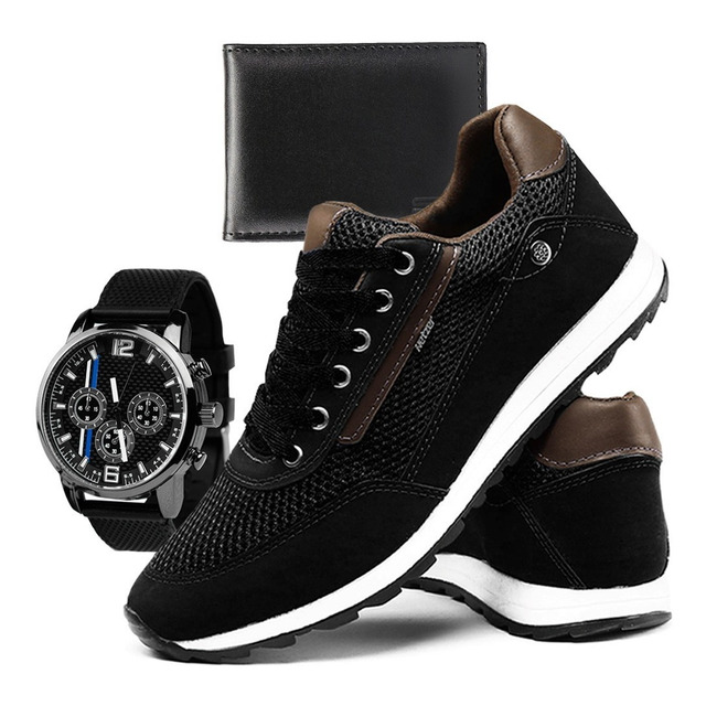 Tênis Masculino Preto Leve Jogging Jogger Original + Brindes Tênis Masculino Preto Leve Jogging Jogger Original + Brindes