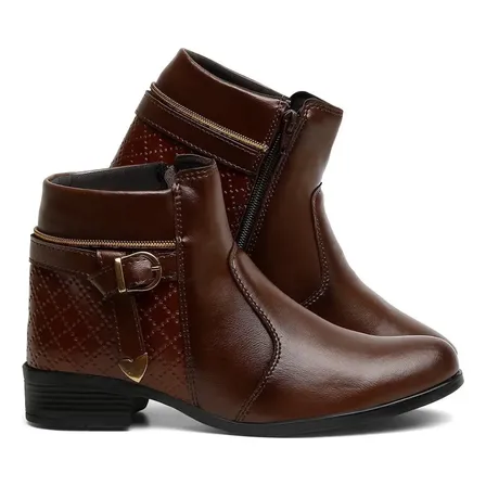 Bota Feminina Cano Curto Leve Casual Confortável Com Zíper
