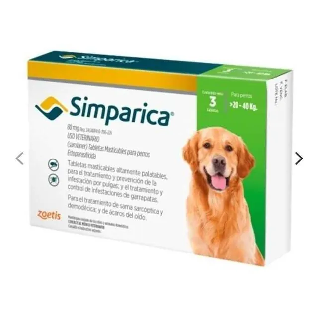 Tableta Antipulgas Y Garrapatas Simparica 20 A 40 Kg X 1comp