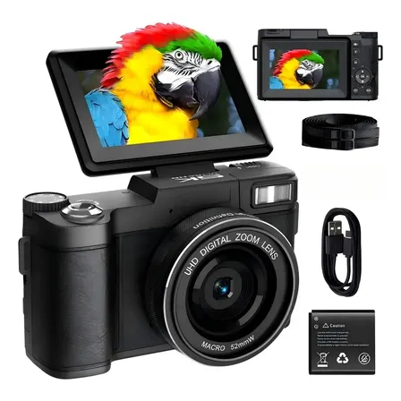 Câmera Digital 5k Ai Com Flash Retrátil E Função Webcam Preto