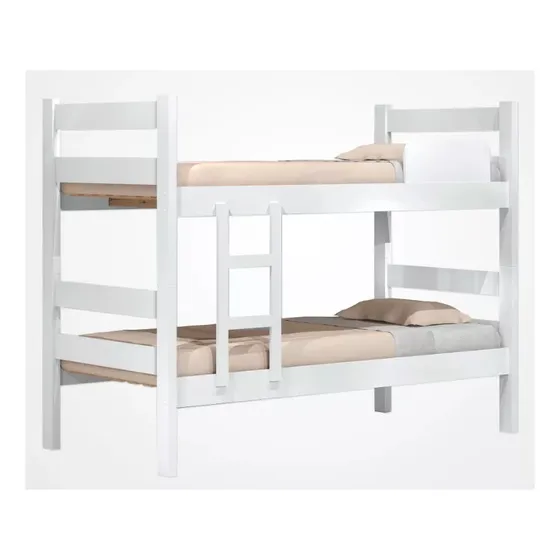 Cucheta Madera Reforzada - Muebles Web - 1 Plaza - Cama Doble Con Escalera - Color: Blanco