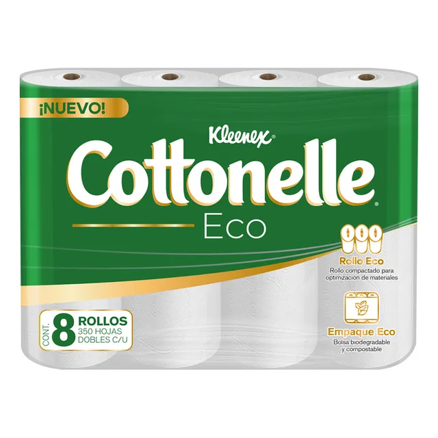Papel Higiénico Kleenex Cottonelle Eco 350 Hojas Dobles 8 Rollos