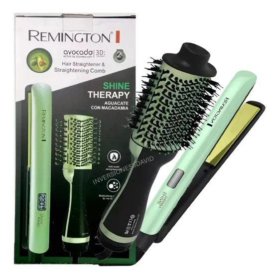 Combo Plancha Remington Aguacate 450 °f + Cepillo Secador