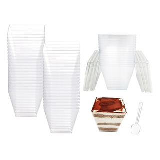 50 Pack 8 Oz De Plástico Tazas De Postres Con Tapas Y Cuchar 50 Pack 8 Oz De Plástico Tazas De Postres Con Tapas Y Cuchar