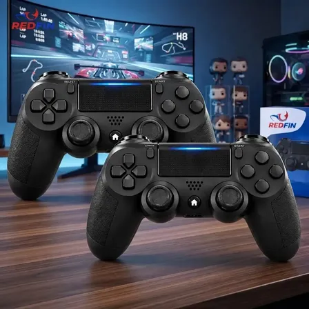 Kit 2 Controle Para Ps4 Sem Fio Pc Bluetooth Vibração Dupla Joystick Compatível Ps4 Videogame Tv Pc Celular Android Manete Smart Tv - Preto Redfin