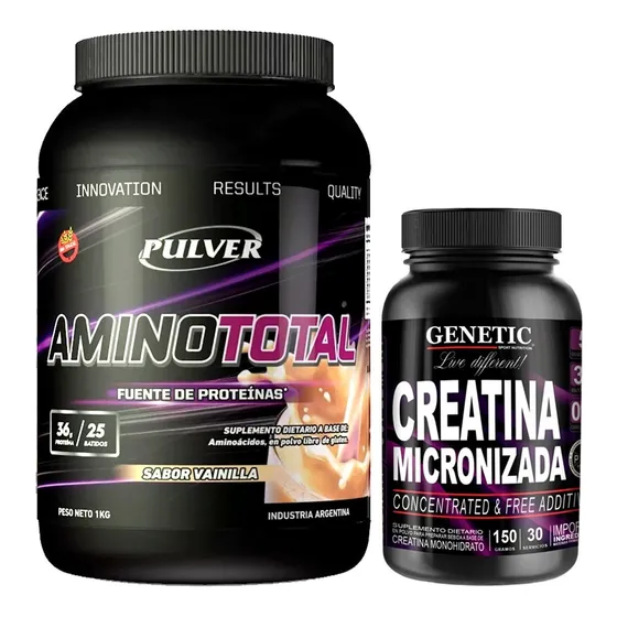 Amino Total Pulver + Creatina + Masa Muscular Glutamina Bcaa