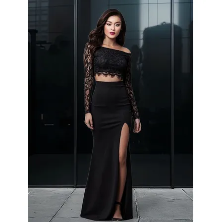 Conjuntode Falda Crop Top  De Encaje Ideal Para Fiesta Gala