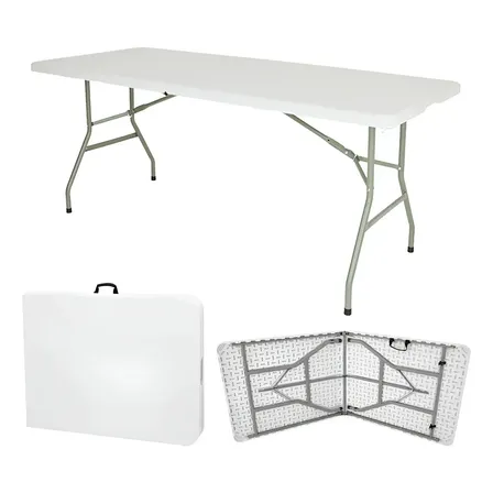 Mesa Plegable De Plastico Tipo Portafolio Para Jardin 180cm Blanco