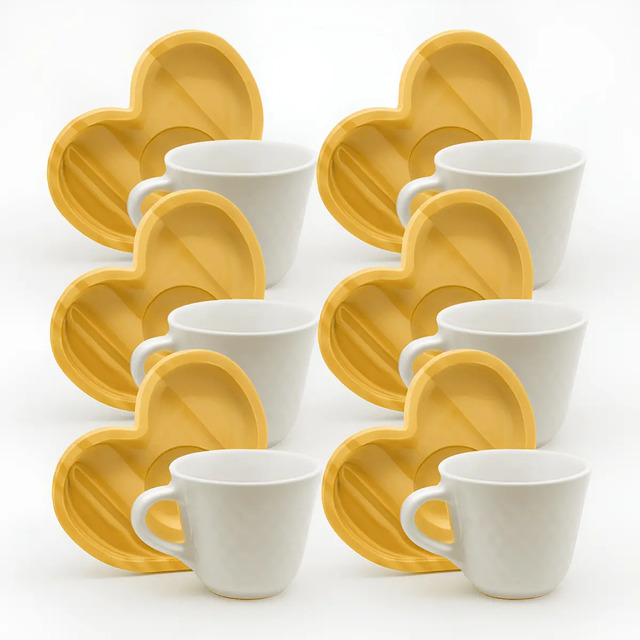 Jogo 6 Xicaras Café Porcelana Branca Com Pires Coração 65ml Cor Branco Café Expresso
