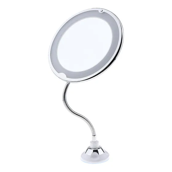 Maquillaje para barba con espejo LED flexible de 360 grados, aumento de 10 aumentos, ventosa