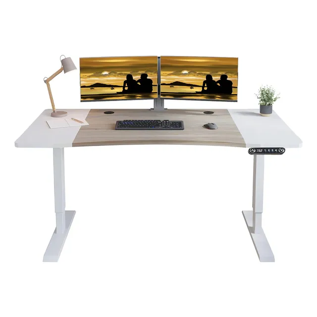 Escritorio Ajustable Altura Con 2 Motores Heonam D63TT mdf de 160cm x 69cm x 76cm blanco