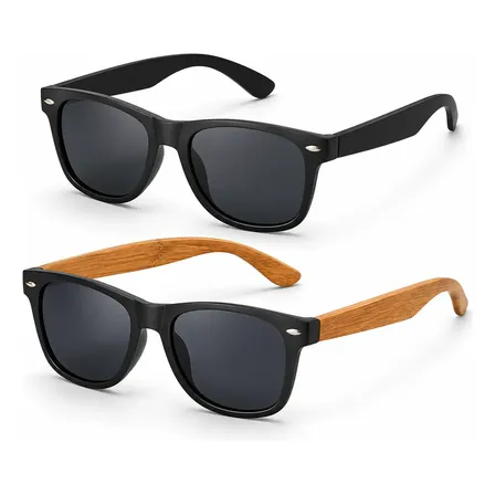 Kit 2 Oculos De Sol Unissex Polarizado Preto Efeito Madeira Quadrado Preto Marrom-claro