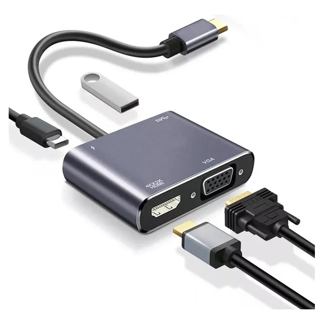 Hub Adaptador Usb C A Vga Hdmi Tipo C Usb Notebook Mac Celu