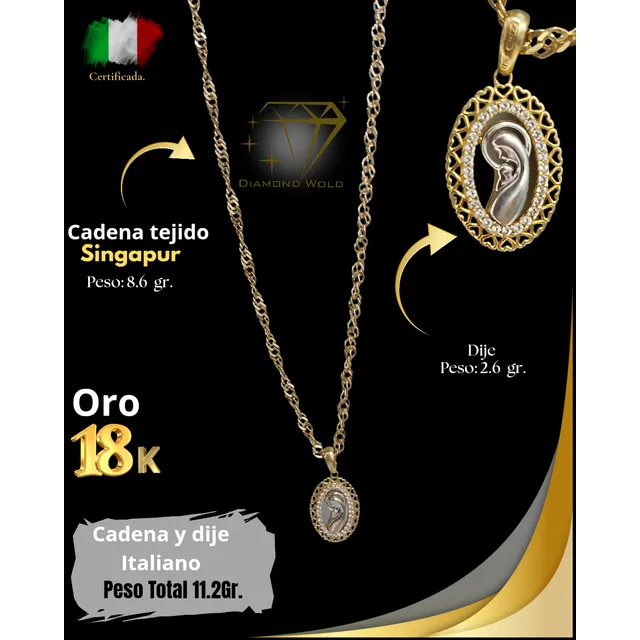 Cadena Tejido Singapur Italiana 18k