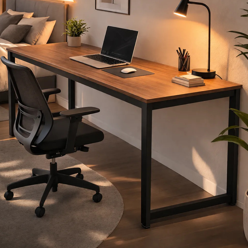 Mesa Estilo Industrial Para Escritório 150cm Com Pés Metal Madeira