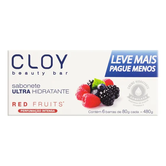 Sabonete em Barra Ultra Hidratante Red Fruits Cloy Beauty Bar Caixa 480g 6 Unidades Leve Mais Pague Menos