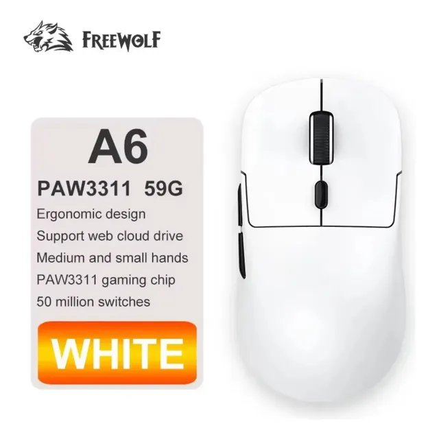 Mouse Gamer Inalámbrico Free Wolf A6, 3 Modos, 59g, Rgb, 24000 Dpi, Sensor Paw3311, Programable, Ratón Gamer Recargable
