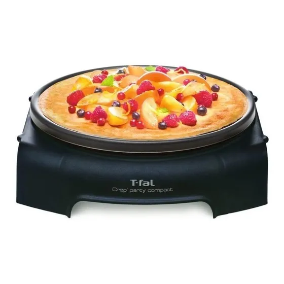 Crepera con Antiadherente T-Fal Crep'Party Compact Negra con Thermo-Spot, 900 W, para deliciosas recetas estilo francés o múltiples platillos adicionales, PY301072