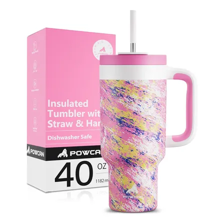 Powcan Caneca Com Alça Dupla De Com Canudo 1200 Ml