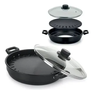 Churrasqueira FogĂŁo 28cm Antiaderente Tampa De Vidro Grelhar Cor Preto Churrasqueira FogĂŁo 28cm Antiaderente Tampa De Vidro Grelhar Cor Preto