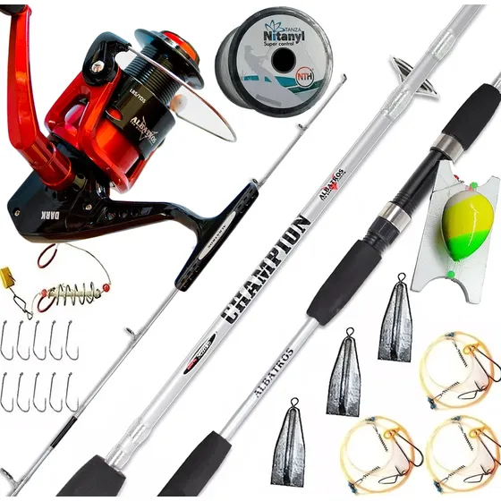 Combo De Pesca Caña Albatros 1.80 + Reel 3 Rulemanes + Tanza