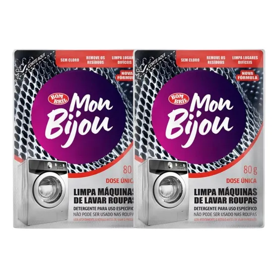 Kit 2 Detergente Pó Limpa Maquina Lava Roupa Mon Bijou 80g