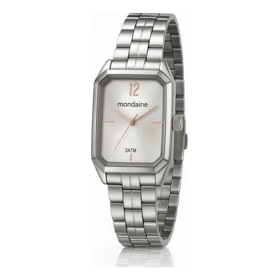 Relógio Mondaine Feminino Retangular Prata 