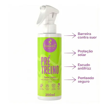 Fluido Capilar Pré-Treino Haskell 200ml - Protege os Fios do Suor e Calor no Treino, com Proteção Solar e Antifrizz