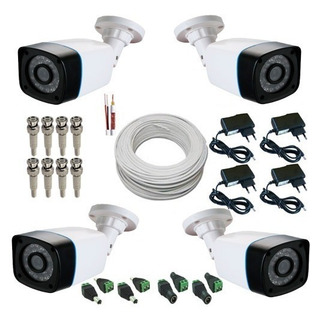 Kit 4 Câmera De Vigilância Infra Ahd 24 Leds 1.0mp + Cabo E Acessórios Kit 4 Câmera De Vigilância Infra Ahd 24 Leds 1.0mp + Cabo E Acessórios