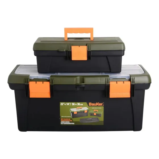 Set 2 Cajas Herramientas Organizadoras Bauker - Muebles Web Negro/verde
