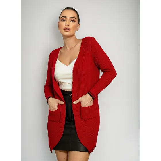 Casaco Feminino De Tricot Com Bolso Comprido