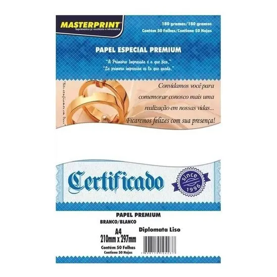 Papel Certificado Diplomata Opaline Liso 180g 50fls Especial Cor Branco