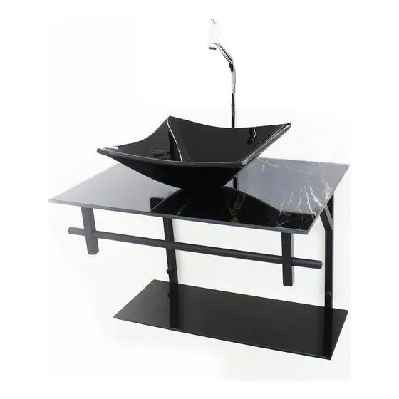 Vmex Kit lavatório de vidro 60cm marmorizado cor mármore preto