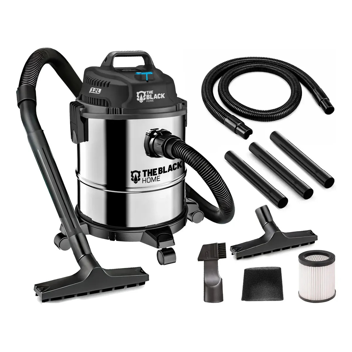 Aspirador De Pó E Água The Black Tools Bac120 1200W Inox Turbo 12 Litros Compacto Potente Função Sopro