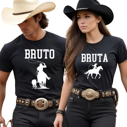 Kit Camiseta Casal Bruto E Bruta Cowboy Cowgirl Moda Coutry