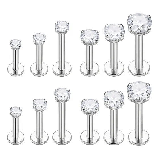 12pzs Piercing De Titanio Con Top Zirconia Corazón 6-10mm