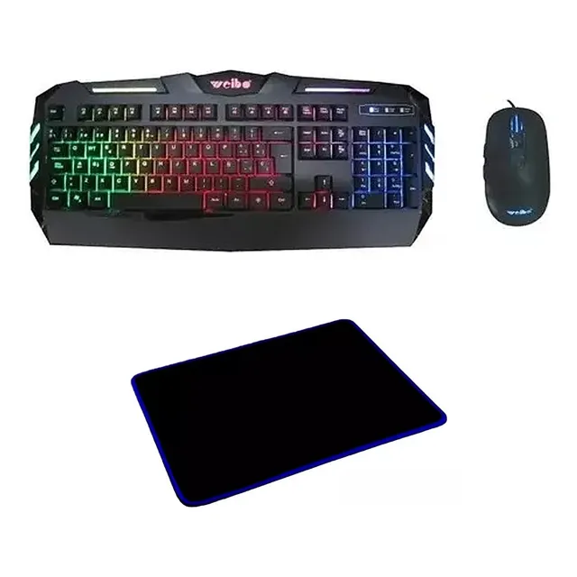Kit Teclado + Mouse Weibo Retroiluminado Español + Mousepad