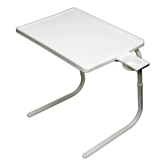 Mesa Portátil Plegable Y Deslizable Con Portavasos, De Ensamblado Sencillo Y Fácil Limpieza, Color Blanco