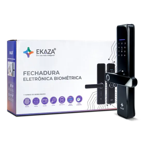 Fechadura Inteligente Wifi Biométrica Eletrônica Digital Touch Ekaza EKAV-T229 Tuya Smart Life Preta