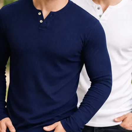 Kit 2 Camiseta Henley Masculina Manga Longa Slim 2 Botões