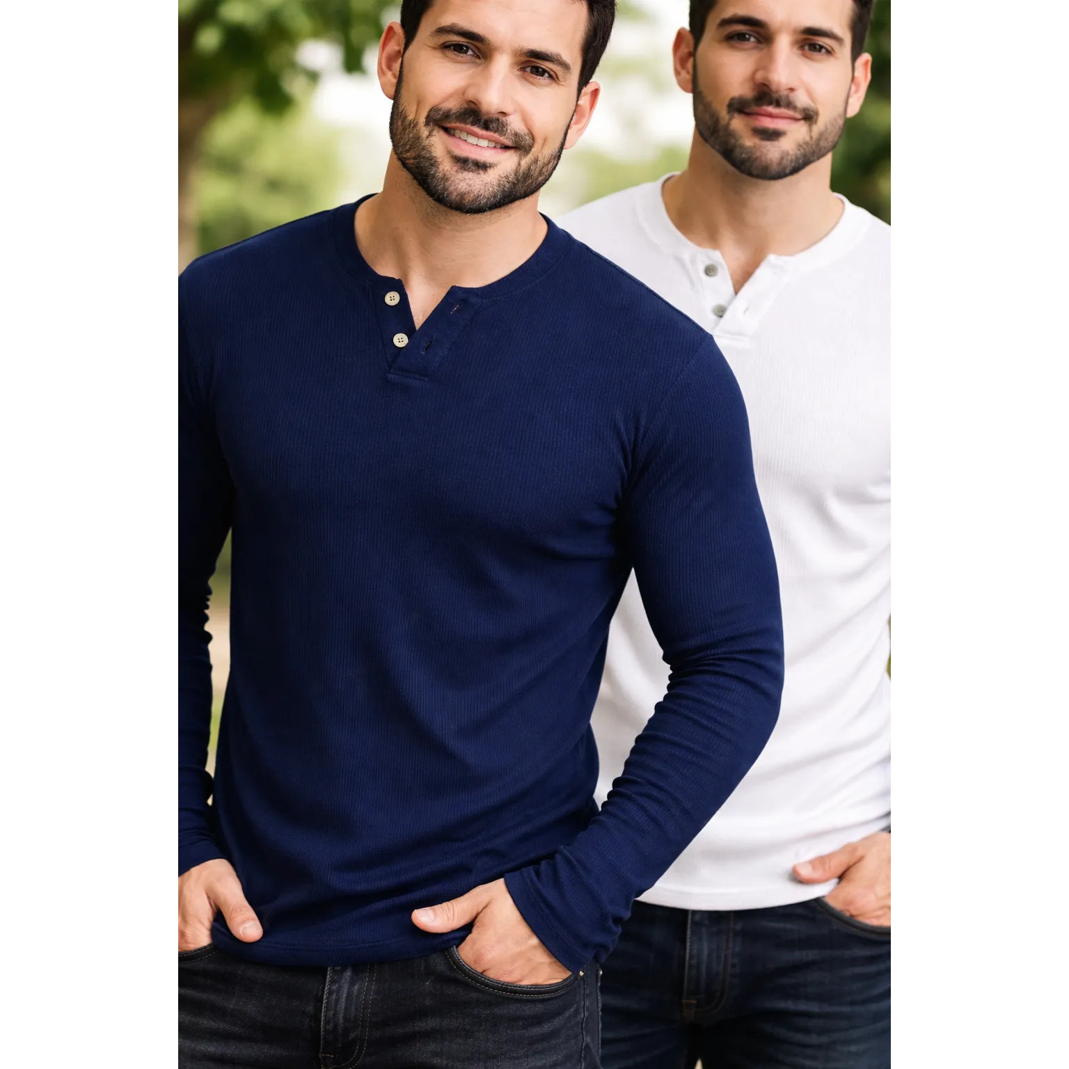 Kit 2 Camiseta Henley Masculina Manga Longa Slim 2 Botões Kit 2 Camiseta Henley Masculina Manga Longa Slim 2 Botões