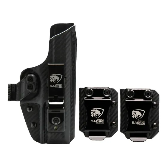 Kit Sabre Duplo Velado Glock G43x Coldre + 2 P. Carregadores Cor Preto Fibra De Carbono Orientação Da Mão Destro