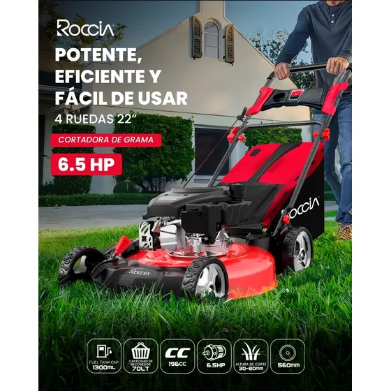 Cortadora De Grama 4 Ruedas De Potencia 6.5 Caballo Roccia