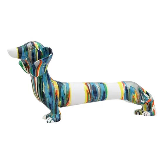 Figura Deco En Resina Perro Salchicha Multicolor