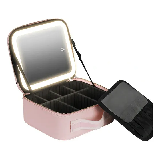 Estuche Portátil Maquillaje Luz Led  Y Espejo Viaje Rosado