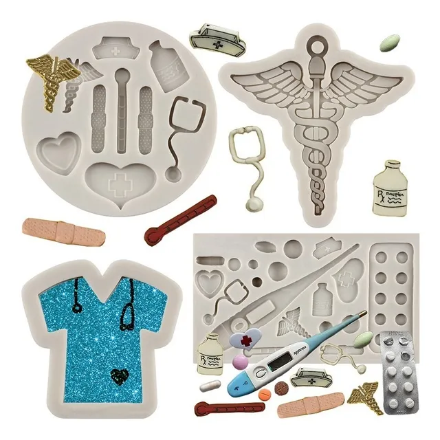 4pcs Molde Silicona Tratamiento Médico Estetoscopio Fondant
