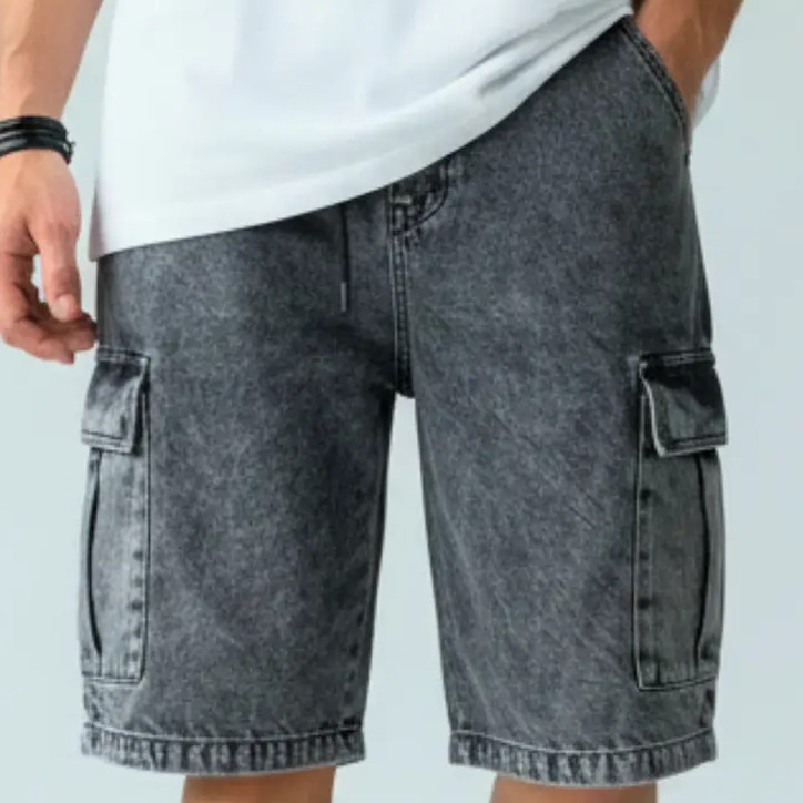 Bermuda Jeans Cargo Baggy Masculina Streetwear Mesclada