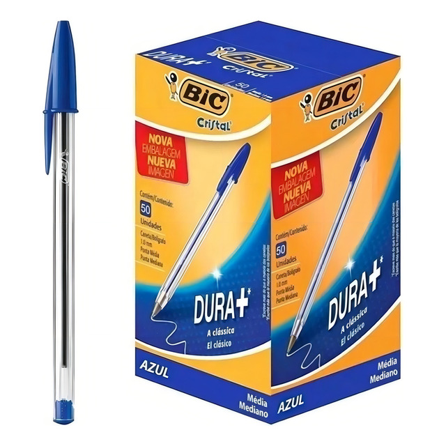 Caneta Esferográfica Bic Cristal Média 50 Unidades Cor Da Tinta Azul Cor Do Exterior Azul Caneta Esferográfica Bic Cristal Média 50 Unidades Cor Da Tinta Azul Cor Do Exterior Azul