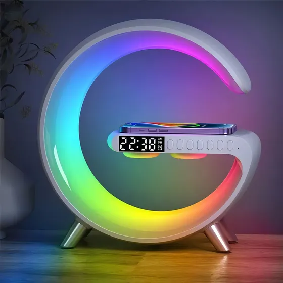 HYF 4 En 1 Cargador Inalámbrico Bocina Luz Nocturna Despertador color Blanco
