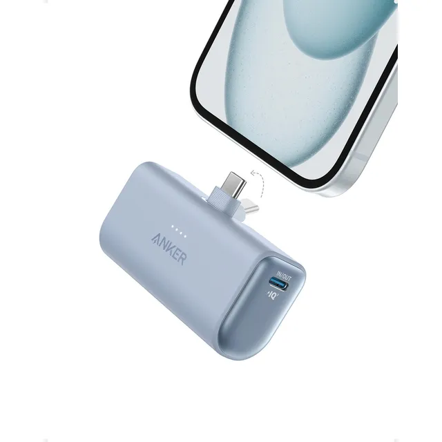 Power Bank Anker Nano con Conector USB-C Plegable Integrado, Cargador portátil de 5000 mAh 22.5 W, para iPhone 15/15 Pro/15 Pro MAX, Samsung S22/23 Series, Huawei, iPad Pro/Air, AirPods y más (Azul)